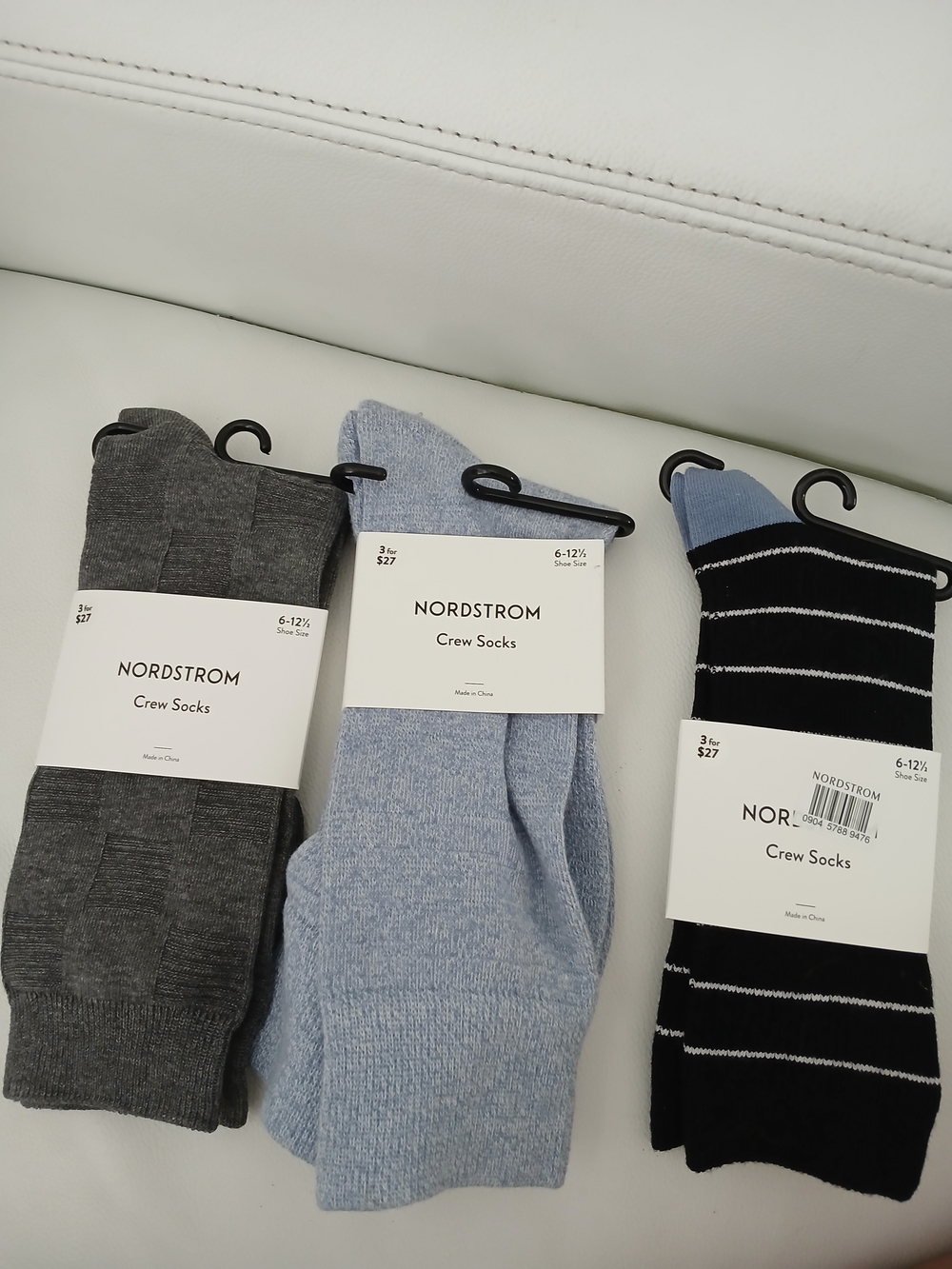 Nordstrom Men’s Crew Socks — Gray, Light Blue, Black with Blue Toe